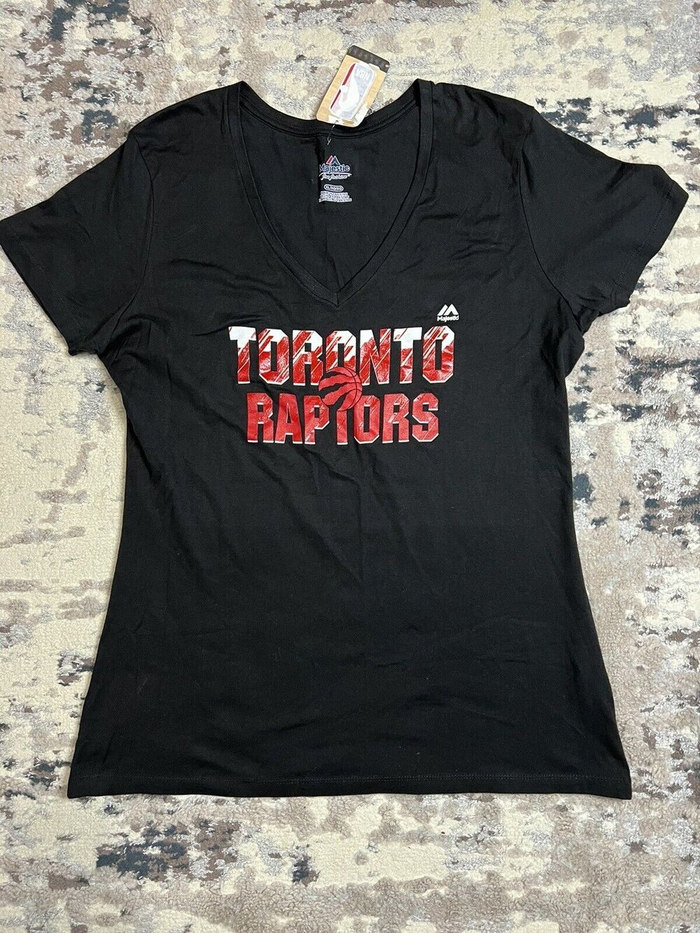 NWT Majestic NBA Toronto Raptors Women's V-Neck Tee XL T-Shirt 100% Cotton
